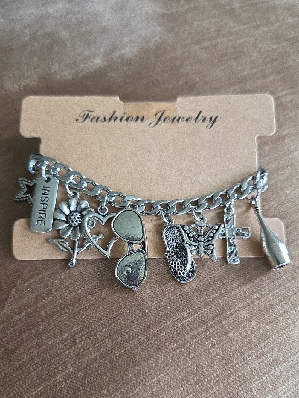 Fashion Jewelry Silver Charm Bracelet with Sunglasses & Butterfly Charms